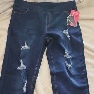 JVINI Women's Ripped Dark Blue Jeggings